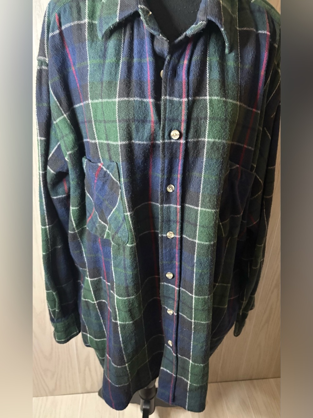 Big Mac Flannel Plaid Shirt JCPenny Vintage 1980s Blue Green Mens 2X USA
